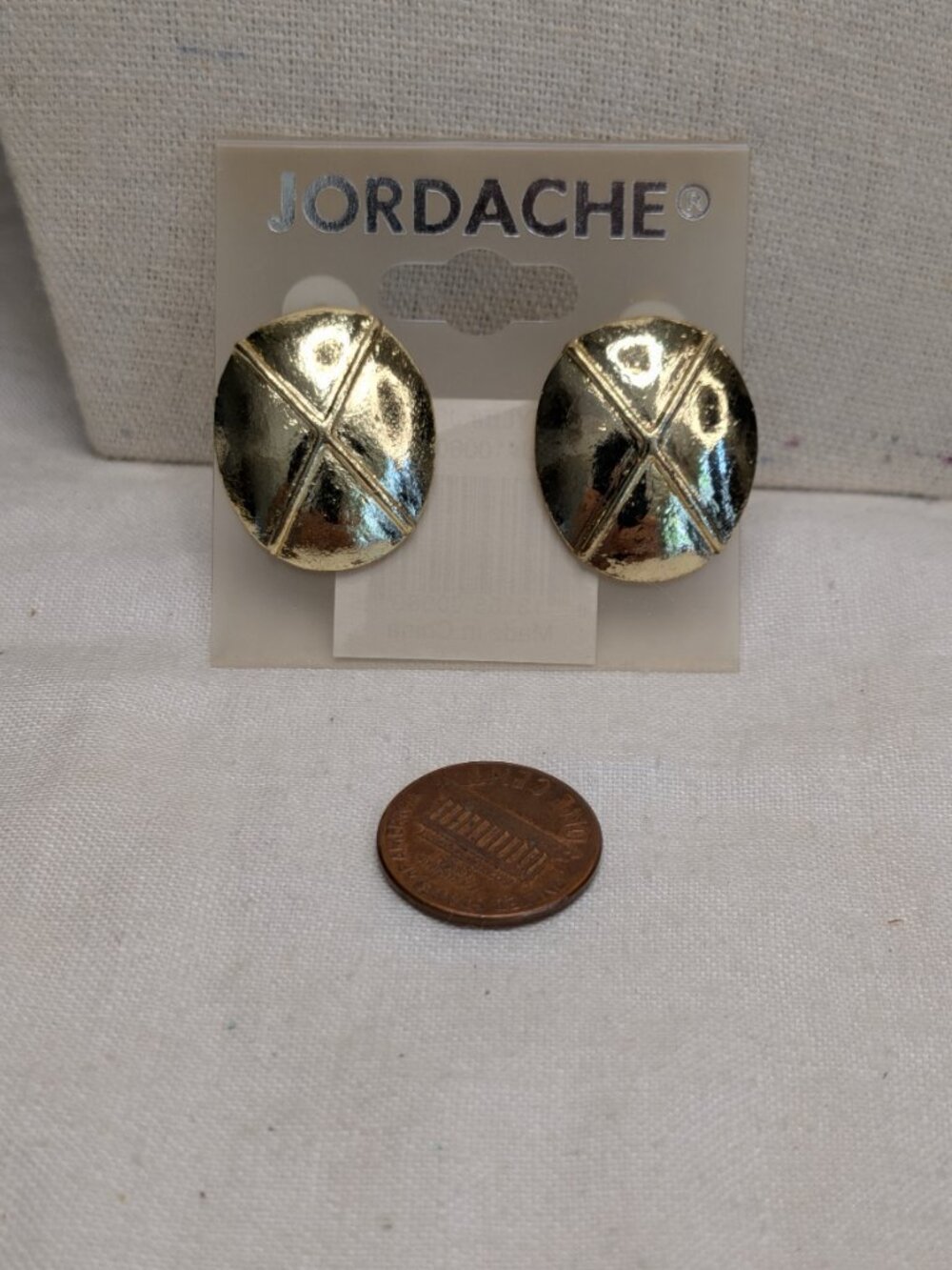 Vintage Jordache Gold Tone Clip On Earrings X Pattern New Old Stock